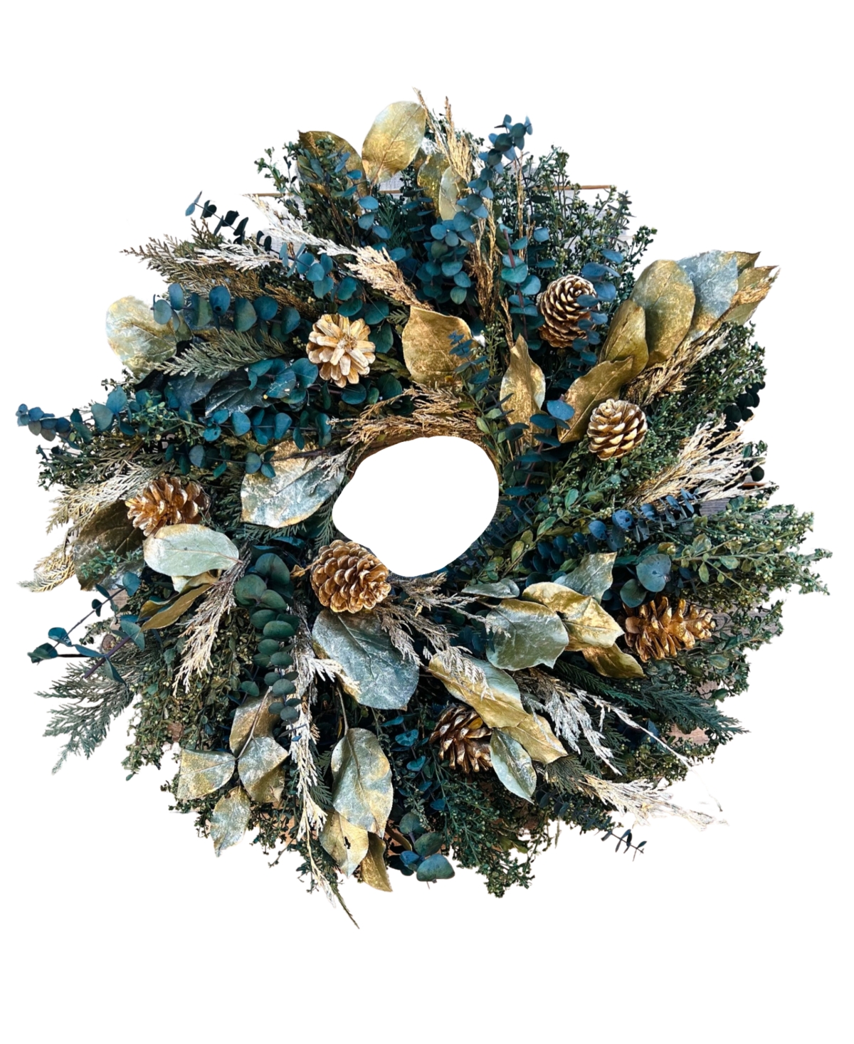 Green and Gold Real Preserved Wreath, 24"