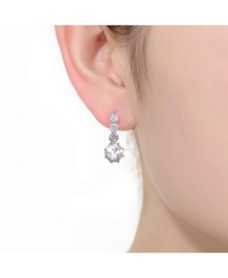 Sterling Silver with Rhodium Plated Clear Round Cubic Zirconia Tier Drop Earrings