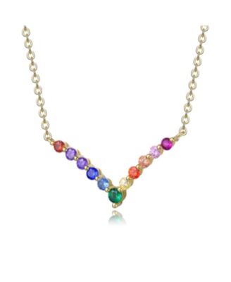 Sterling Silver Rainnbow Cubic Zirconia "V" Pendant Necklace