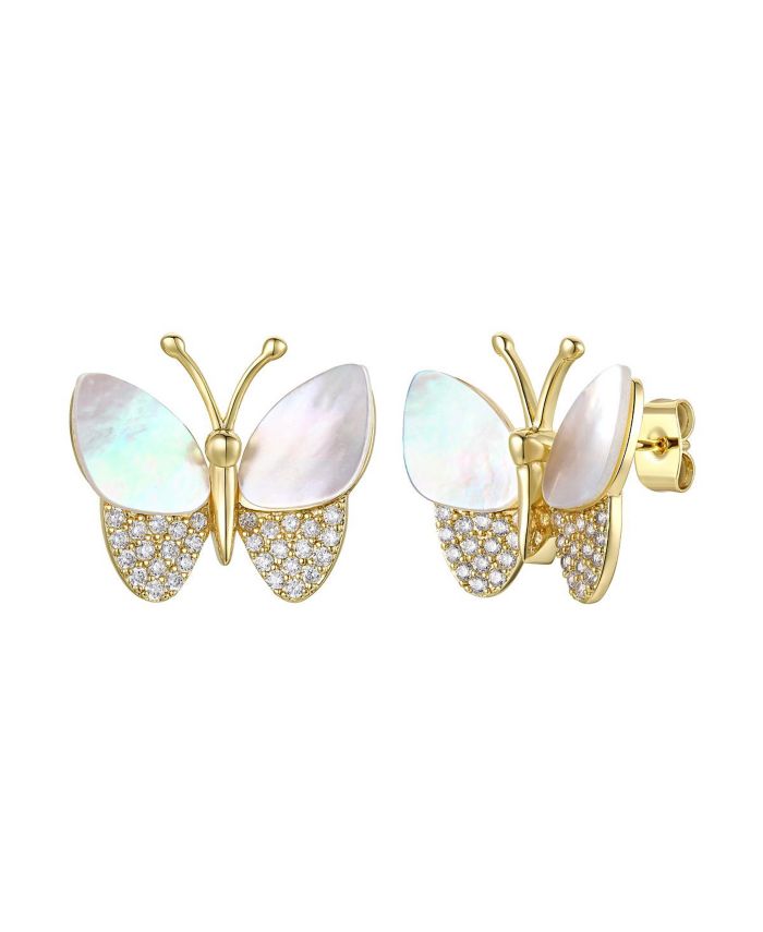 GiGiGirl Brilliant 14k Gold Plated Cubic Zirconia Butterfly Stud Earrings
