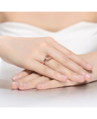 Sterling Silver 18k Rose Gold Plated with Pink &  Cubic Zirconia Cushion Solitaire Halo Ring