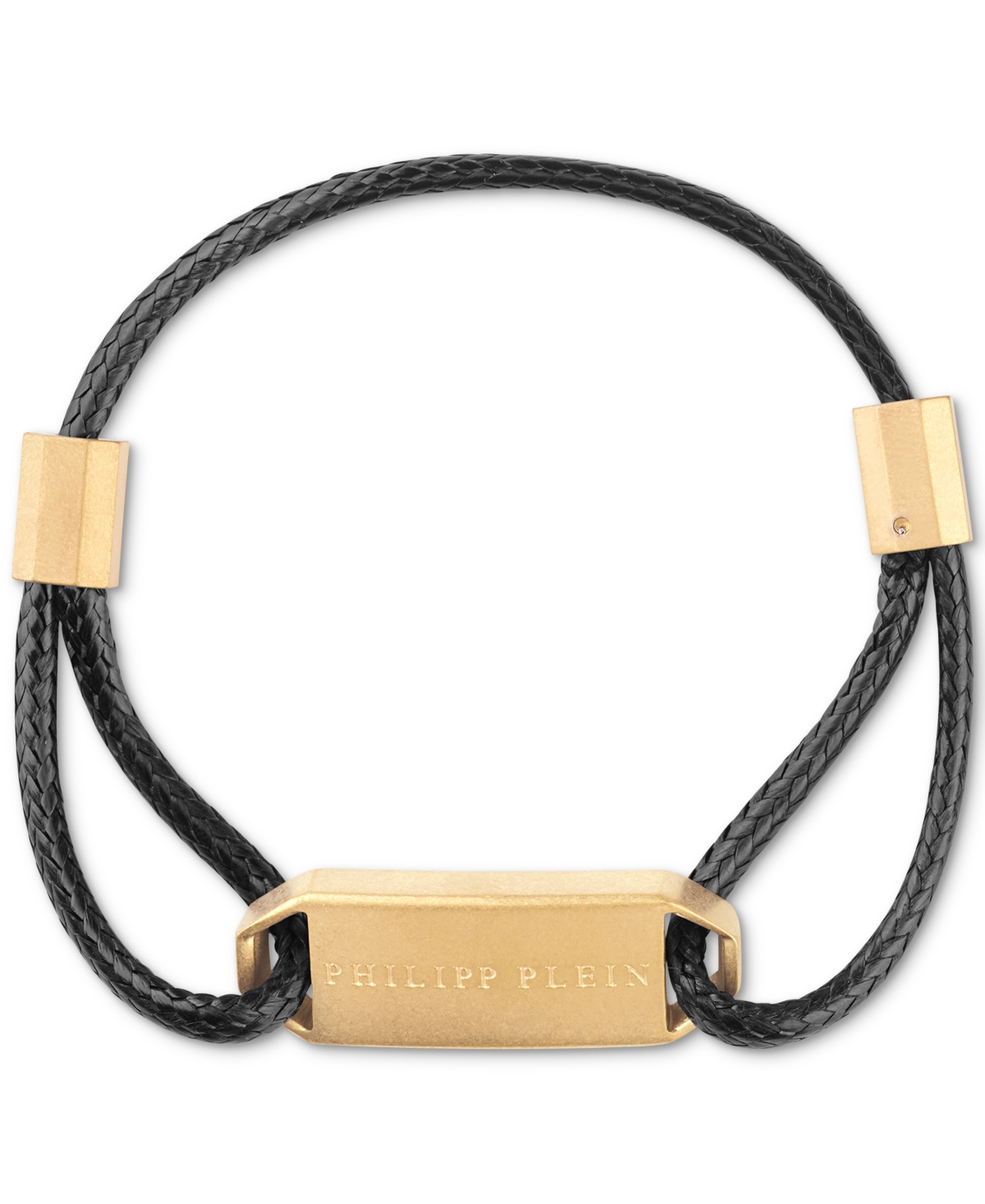 Shop Philipp Plein Gold-tone Ip Stainless Steel Logo Tag Braided Leather Bracelet In Ip Yellow Gold