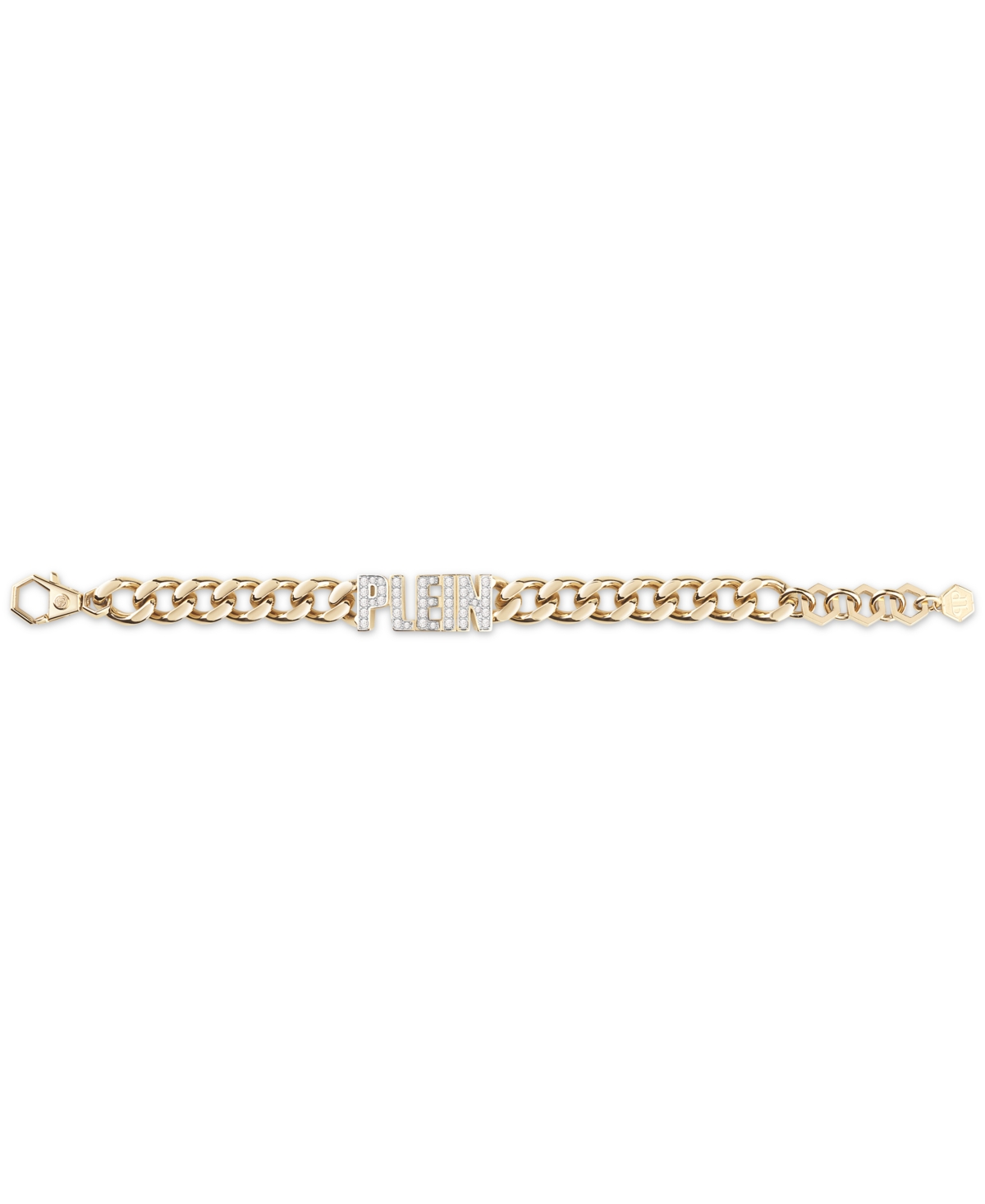 Shop Philipp Plein Gold-tone Ip Stainless Steel Pave Plein Lettering Cuban Link Bracelet In Ip Yellow Gold