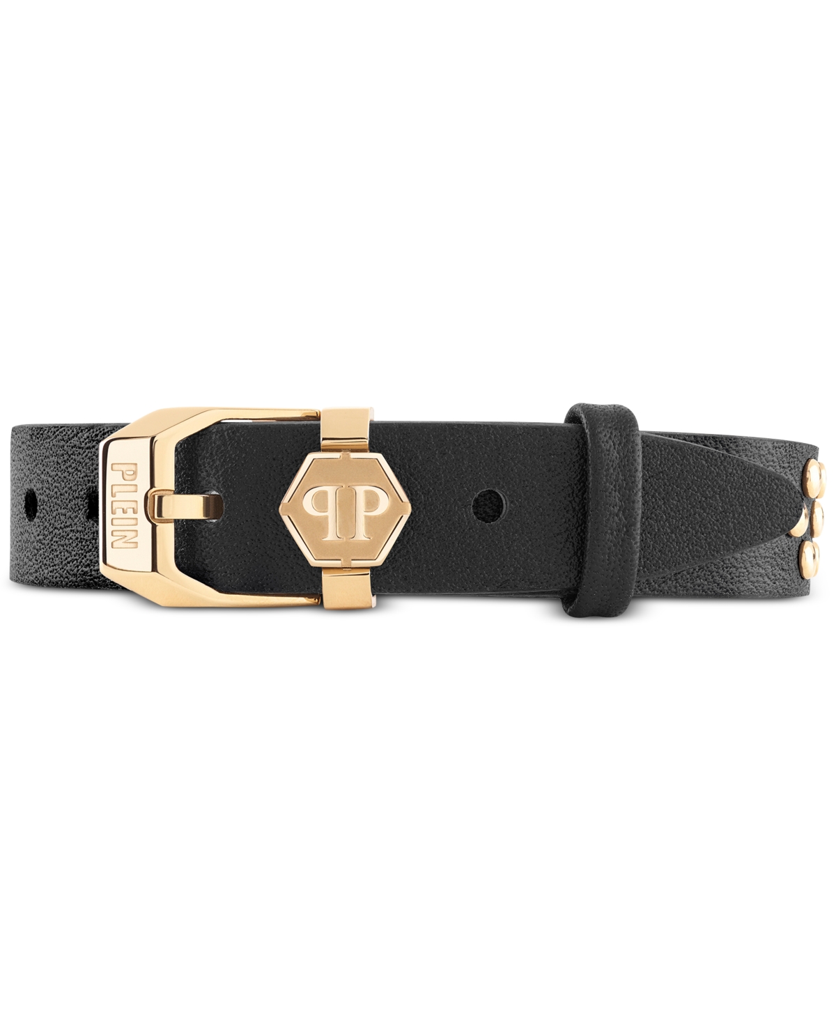 Shop Philipp Plein Gold-tone Ip Stainless Steel Pave Crowned 3d $kull Charm Studded Leather Bracelet In Ip Yellow Gold