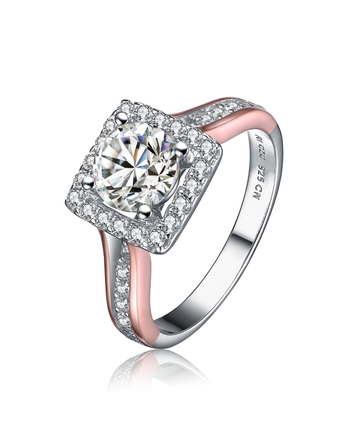 Sterling Silver Accent Cubic Zirconia Ring Set In 18K Rose Gold Plated - Two-Tone