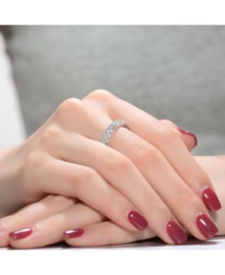 Sterling Silver with Rhodium Plated Clear Round Cubic Zirconia Curved Eternity Ring