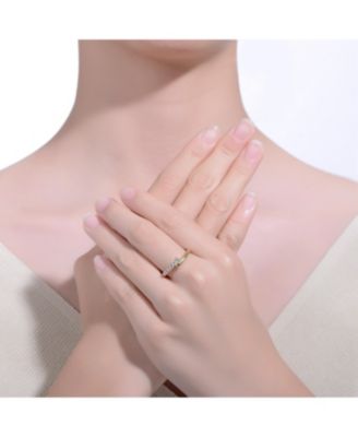 14k Yellow Gold Plated with  Cubic Zirconia Bypass Stacking Ring in Sterling Silver