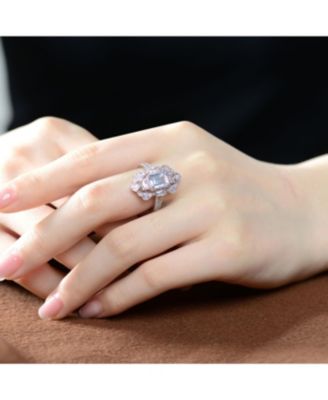 Exquisite Sterling Silver Rhodium-Plated Cubic Zirconia Cocktail Ring