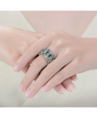 Sterling Silver Tow Tone Plated Green Cubic Zirconia Coctail Ring