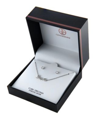 Gianni Bernini 2-Piece Cubic Zirconia Love Frontal Necklace and Stud Earrings Set (1.31 ct. t.w.) in Sterling Silver
