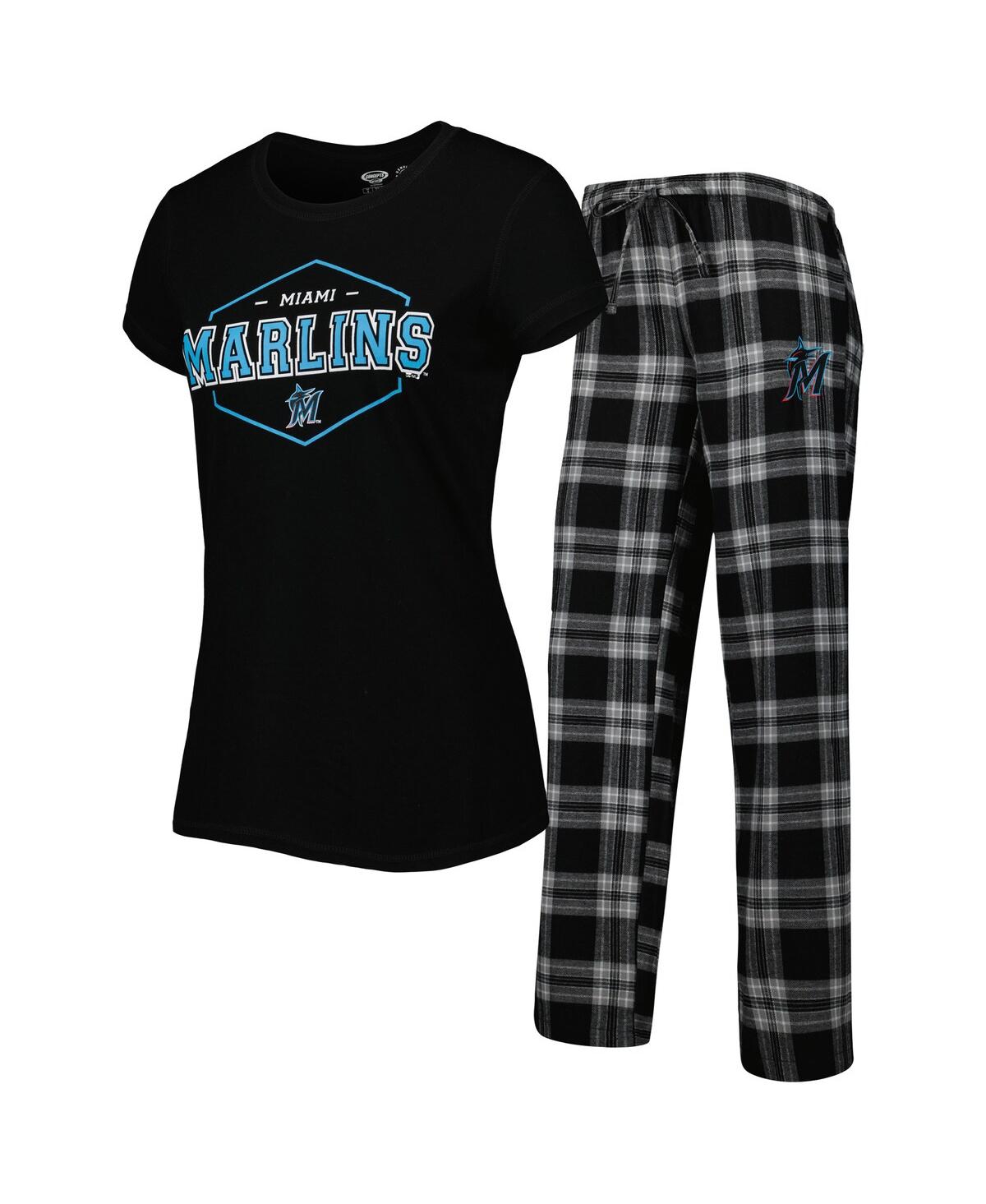 Shop Concepts Sport Women's  Black, Gray Miami Marlins Badge T-shirt And Pajama Pants Sleep Set In Black,gray