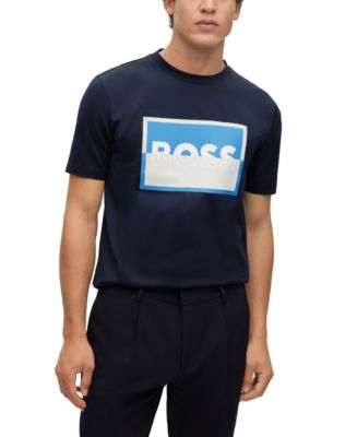 BOSS by Hugo Boss Men's Mercerised Cotton Split Logo Slim-Fit T-shirt ...
