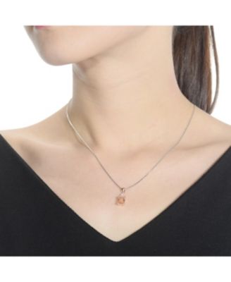 18k Rose Gold Plated with Pink &  Cubic ZIrconia Cluster Vintage Pendant Necklace in Sterling Silver