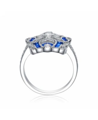 Sterling Silver Baguette and Round Cubic Zirconia Coctail Ring