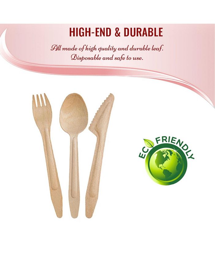 Smarty Had A Party Natural Birch Eco Friendly Disposable Wooden Cutlery Set Spoons, Forks and