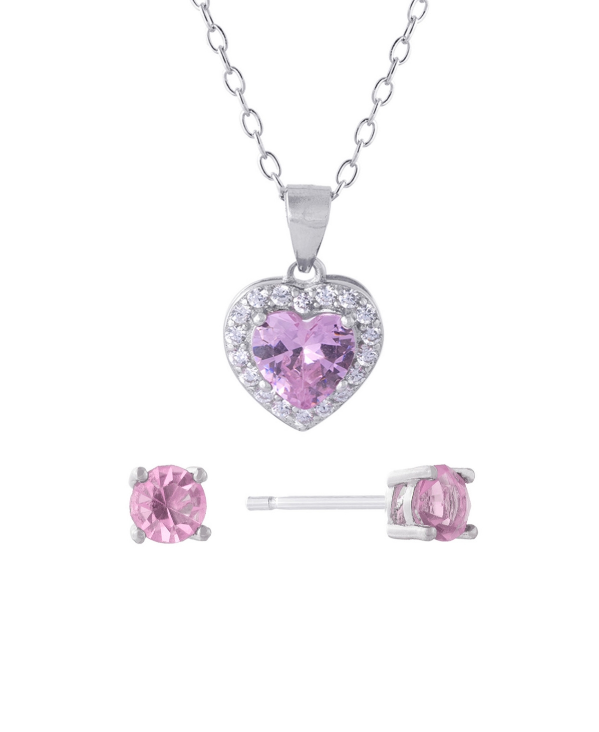 Giani Bernini Gianni Bernini 2-piece Crystal And Cubic Zirconia Heart Ball Stud Necklace Set (1.37 Ct. T.w.) In St In Sterling Silver