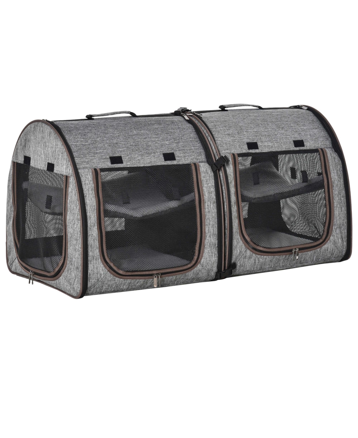 Large Portable Double Pet Carrier Kennel Bag Oxford Travel Car Seat - Grey