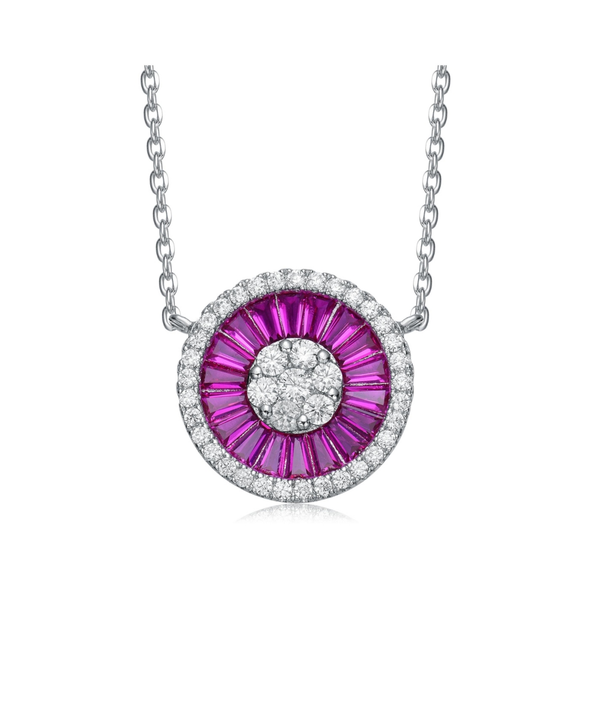 Genevive Cubic Zirconia Round Pendant Necklace In Ruby