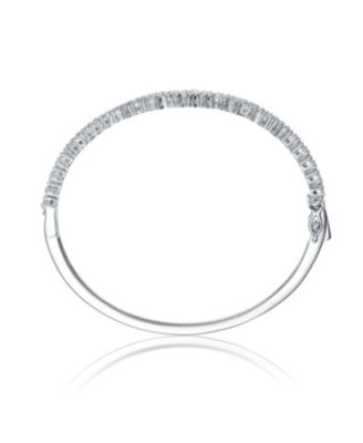 Sterling Silver with Rhodium Plated Clear Round Cubic Zirconia Cluster Style Bangle Bracelet