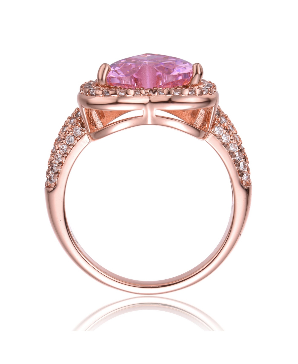Genevive Sterling Silver 18K Rose PlatedCubic Zirconia Heart Modern Ring - Pink