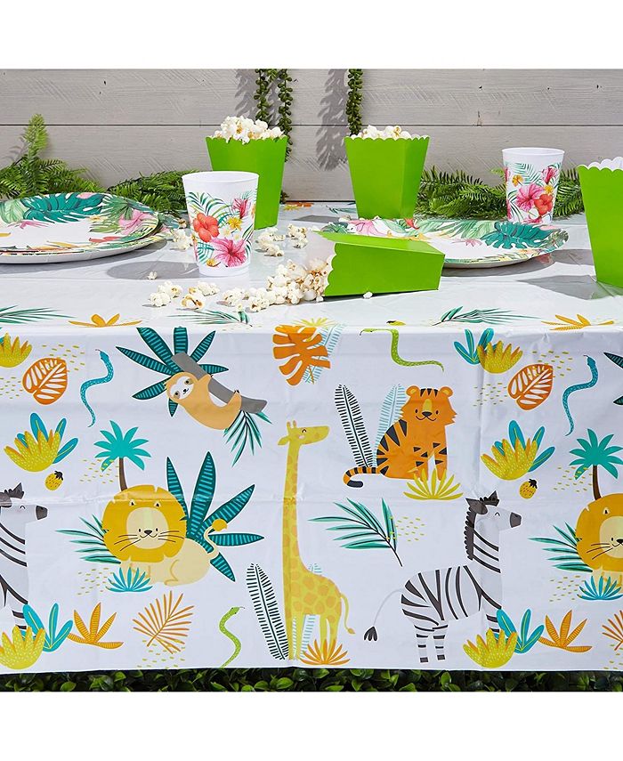Blue Panda Safari Tablecloths for Birthday Party Decorations (54 x 108