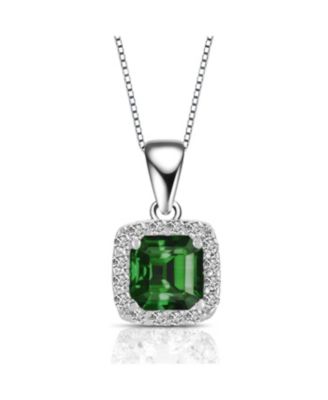 Sterling Silver White Gold Plating Cubic Zirconia Asscher Cut Drop Pendant