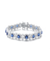 Cubic Zirconia Sterling Silver Colored and Clear Cubic Zirconia 'Bling' Bracelet - Sapphire