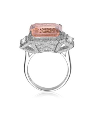 Sterling Silver White Gold Plated with Pink or Yellow Cubic Zirconia Three-Stone Ring