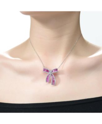 GV Sterling Silver with Rhodium Plated and Cubic Zirconia Bowtie Necklace