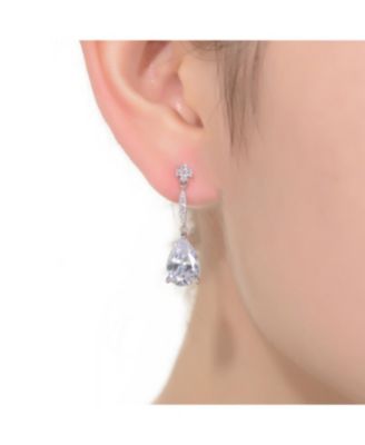 White Gold Plated Clear Pear Cubic Zirconia Solitaire with Accent Drop Earrings For Women