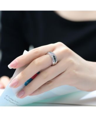 Radiant Sterling Silver Cocktail Ring with Pave Green Cubic Zirconia