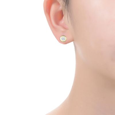 14k Gold Plated with  Cubic Zirconia Round Modern Bezel Stud Earrings