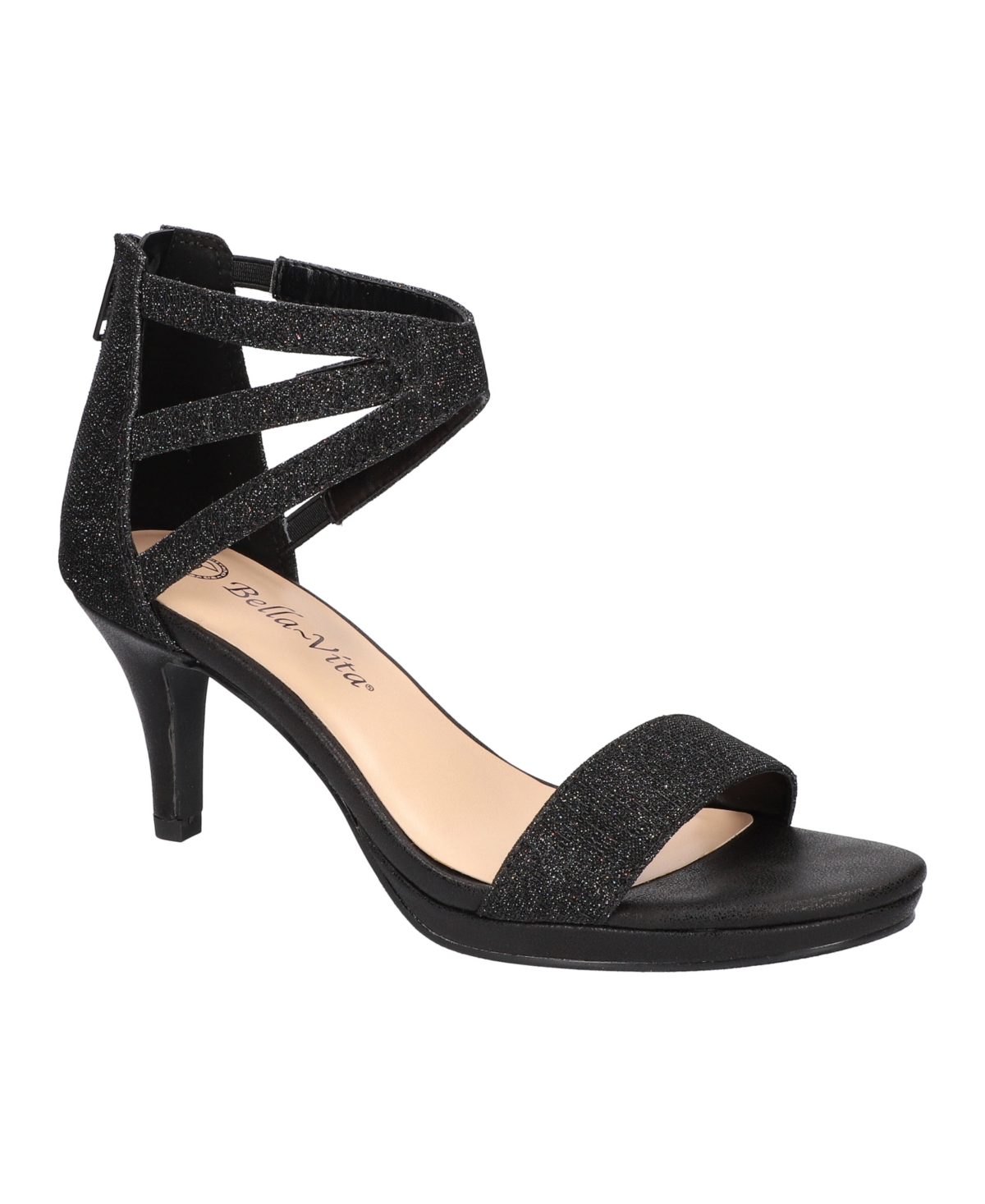 Shop Bella Vita Women's Everly Heeled Sandals In Black Glitter Fabric