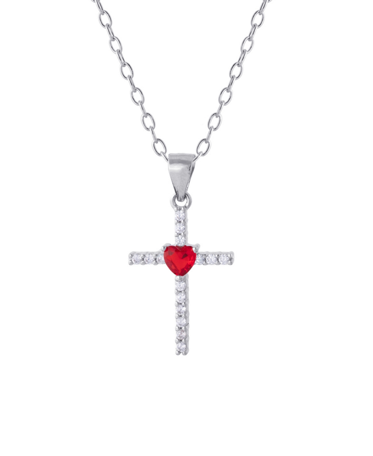 Giani Bernini Gianni Bernini Cubic Zirconia And Heart Glass Cross Pendant Necklace (0.70 Ct. T.w.) In Sterling Sil In Red