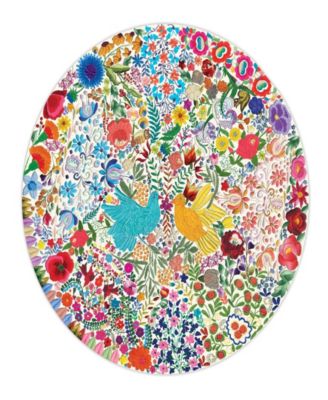 Piece and Love Blue Bird Yellow Bird Adult Round Jigsaw Puzzle
