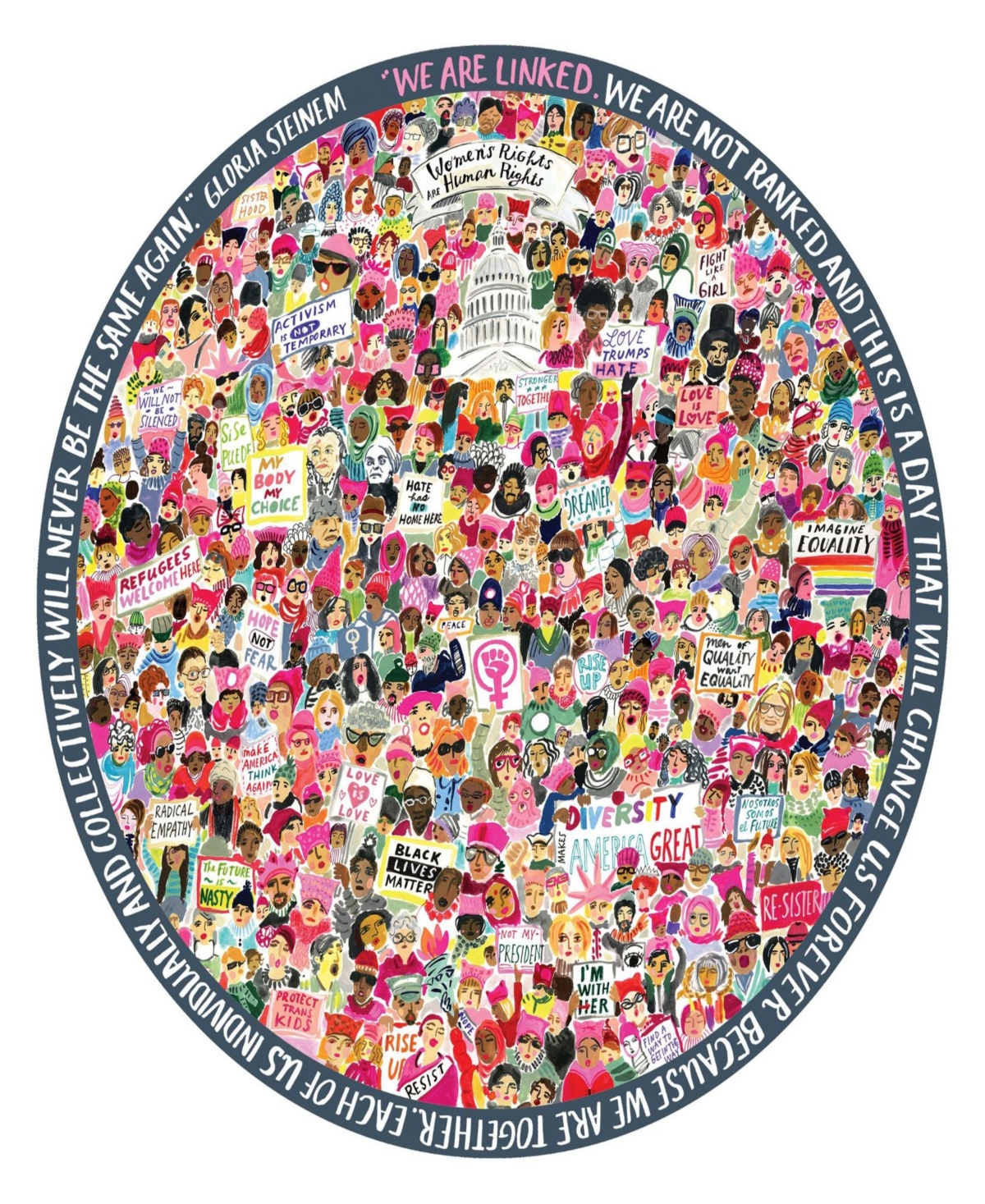 Eeboo Piece And Love Women March 500 Piece Round Circle Jigsaw Puzzle Set In Multi