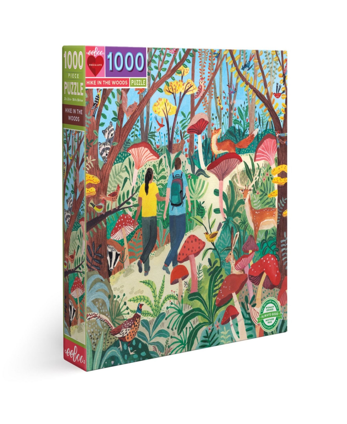 Eeboo Piece And Love Hike In The Woods Square Adult Jigsaw Puzzle Set, 1000 Piece In Multi