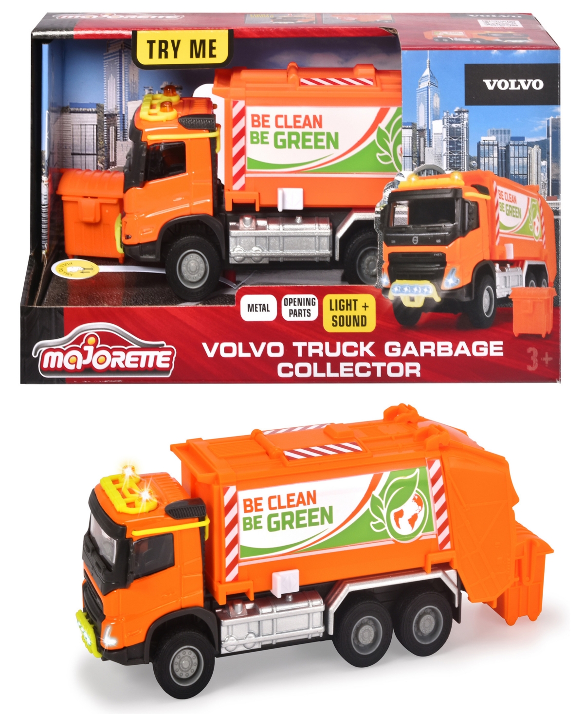 Majorette Volvo Truck Garbage Collector Die-cast Light Sound Vehicle In Multi