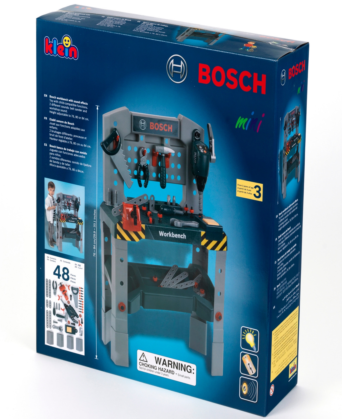 Bosch Adjustable Height Pretend Play Workbench Tool Play Set, 48 Piece In Multi