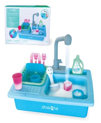 Wash-up Kitchen Sink Running Water Pretend Play Color Changing Kitchen Toy Cups and Accessories 15 Piece Set with Working Faucet