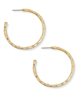Silver-Tone Hammered Medium Hoop Earrings 1.5"