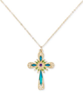Macy's - Multicolor Enamel Cross 18" Pendant Necklace in 14k Gold