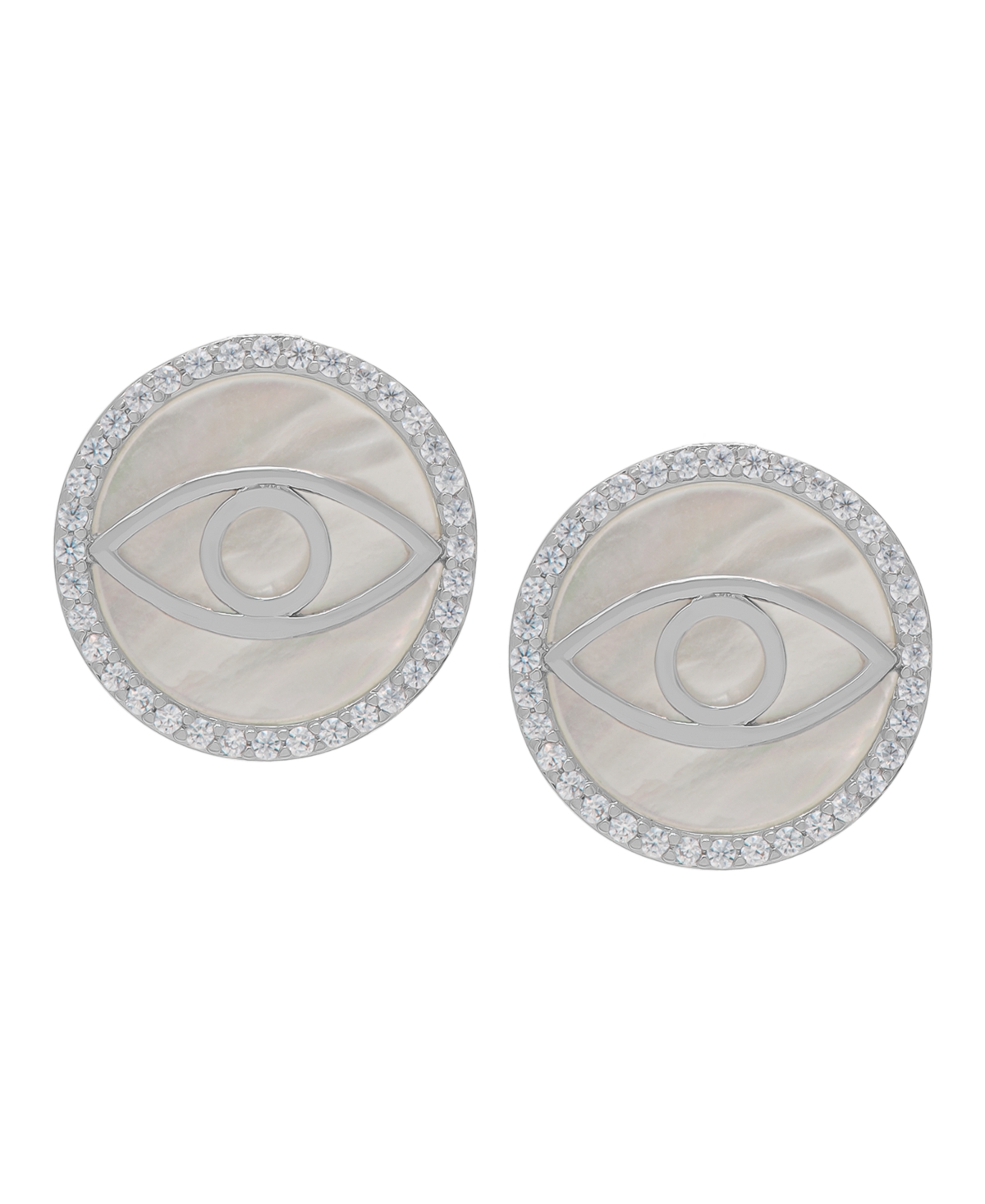 MACY'S MOTHER OF PEARL AND CUBIC ZIRCONIA EVIL EYE CIRCLE STUD EARRINGS
