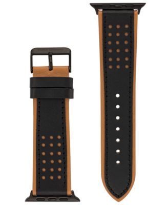 Men's Black and Brown Premium Leather Band with Perforated Design Compatible with 42/44/45/Ultra/Ultra 2 Apple Watch