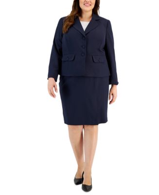 Le Suit Plus Size Tonal-Check-Print 3-Button Skirt Suit & Reviews ...