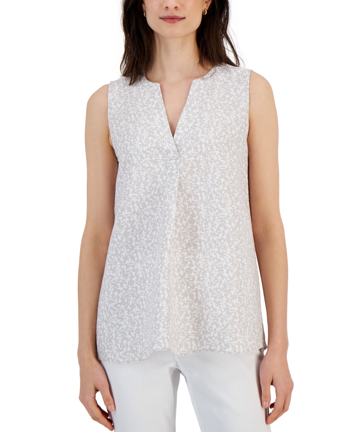 Alfani Women's Splitneck Sleeveless Linenblend Top, Created For Macy