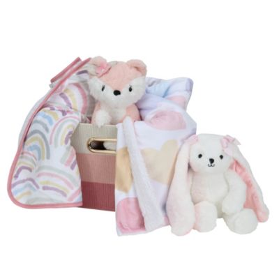 Pink/White 5-Piece Luxury Infant / Newborn / Baby Gift Basket