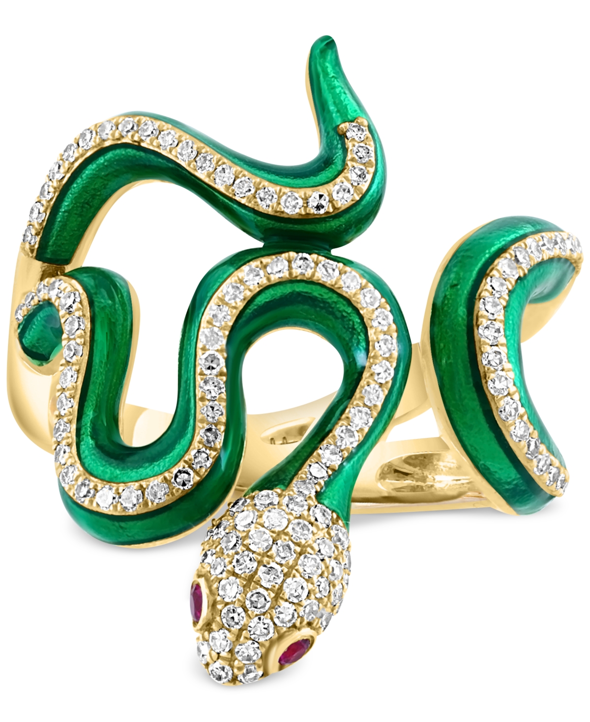 Effy Collection Effy Diamond (3/8 Ct. T.w.) & Ruby Accent Enamel Snake Ring In 14k Gold