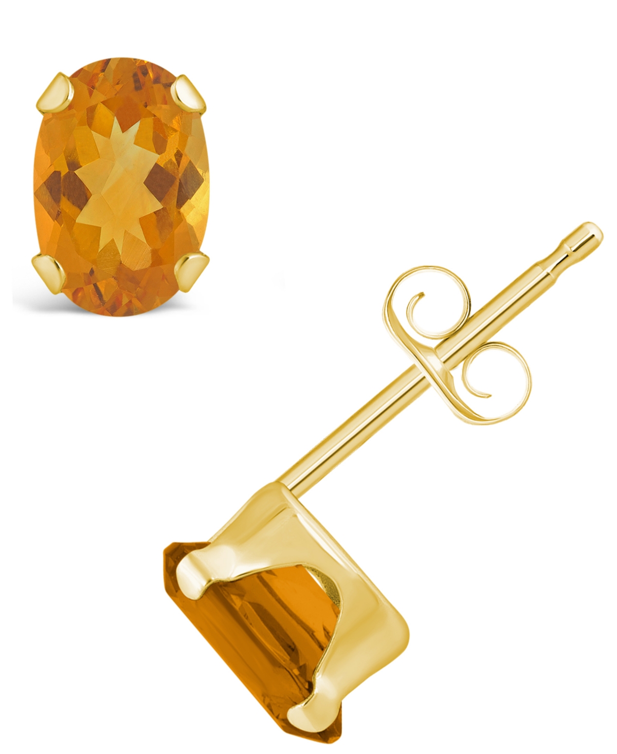 Macy's Gemstone Stud Earrings In 10k Yellow Gold In Citrine