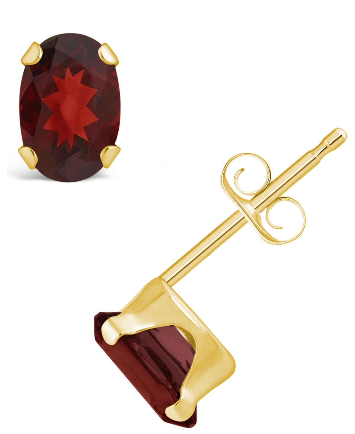 Macy's Gemstone Stud Earrings In 10k Yellow Gold In Garnet